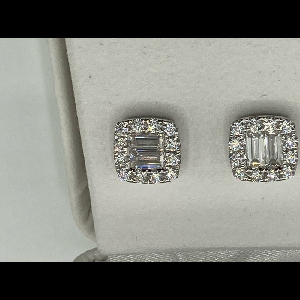 Silver Moissanite Earrings Micro Pave Emerald Cut 9.7 mm 11 ct - Picture 5 of 7